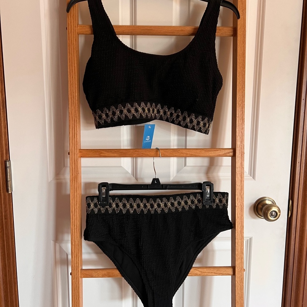 Cupshe Black Bikini with Gold Detailing